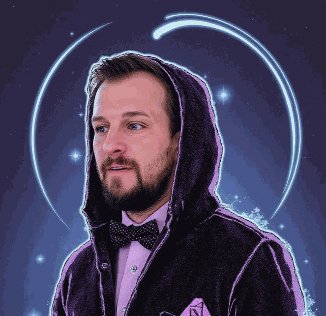 Christoph Piller – Process Wizard in a hoodie with bow tie (AI-generated with Replicate & Flux Lora)